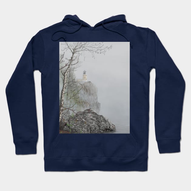 North Shore Lighthouse in the Fog Hoodie by Northofthepines